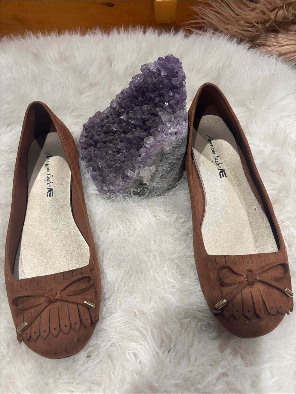 American Eagle Outfitters Chestnut Suede Bow Detail Ballet Flats